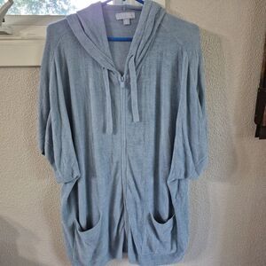 BAREFOOT DREAMS LADIES ZIP FRONT HOODED COZY ULTRA LIGHT BLUE CARDIGAN SZ L/XL